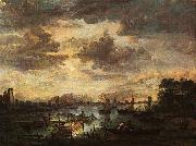 Aert van der Neer River Scene with Fishermen oil